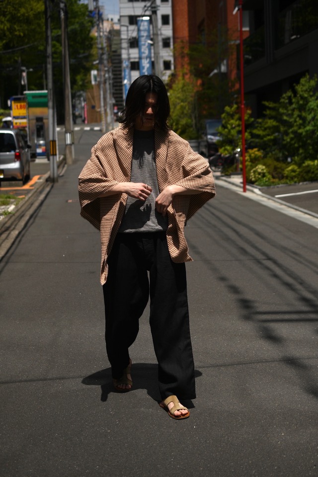 Cale / Water twist linen Big scarf (Brown Ginghamcheck )
