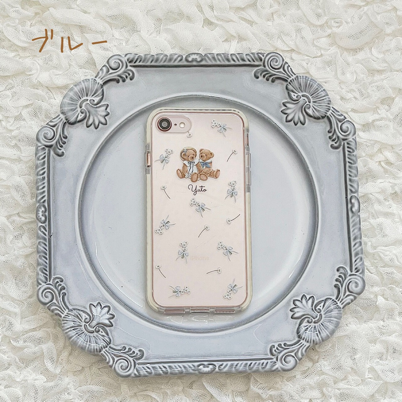 【ネーム入り】RibbonFlower Bear【耐衝撃クリアケース】B44