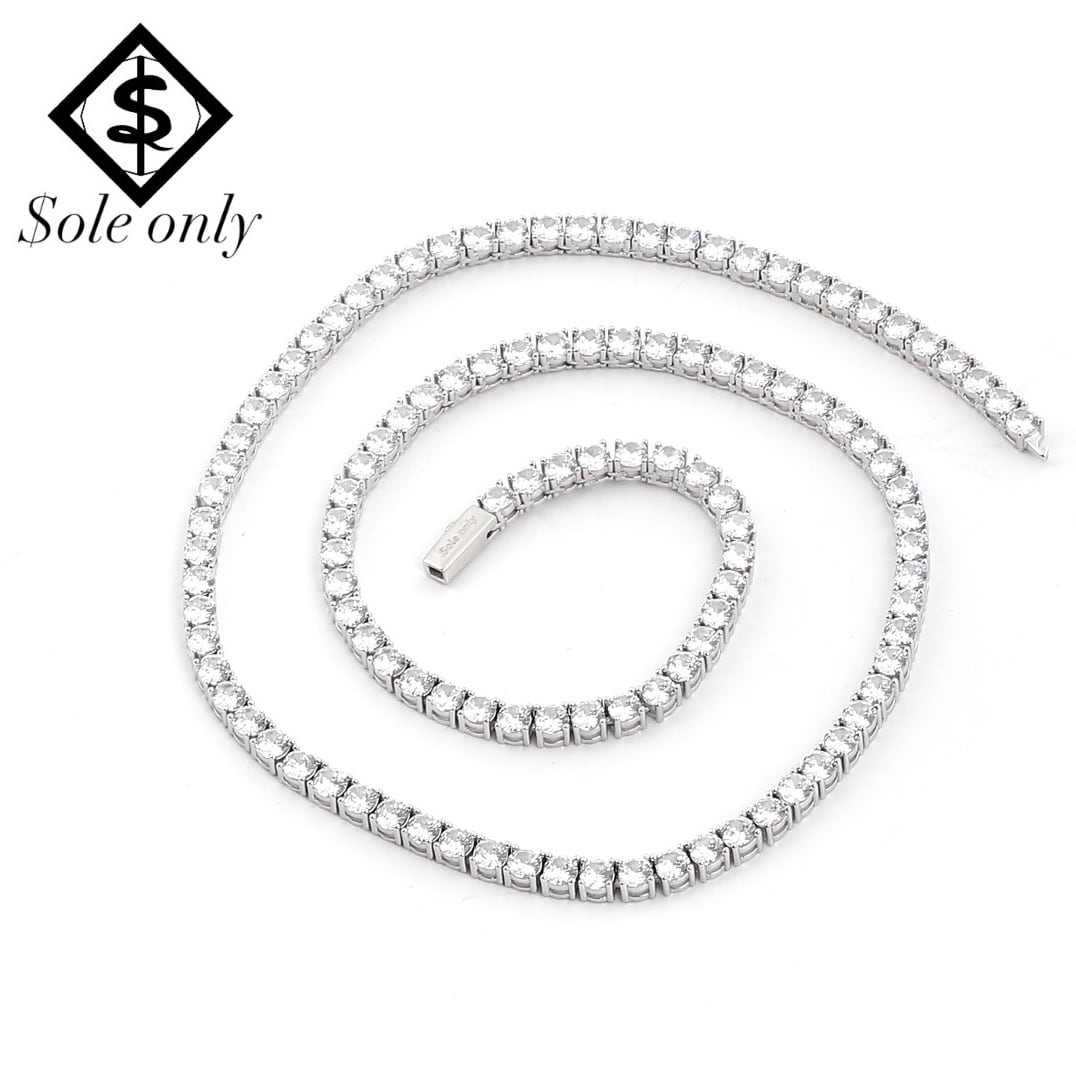ole only S925 Silver CZ Diamond Tennis Chain Necklace 20inch 4mm