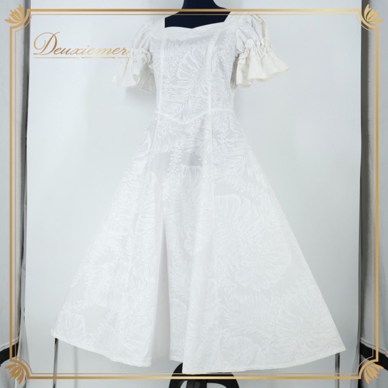 フラダンス 衣装 ワンピース ドレス ホワイト系 マーメイドライン モンステラ柄 レイ柄 ヤシ柄 白 MermaidLine MMJ エムエムジェイ 日本製 爽やか 華やか 明るい ハワイアン アロハ かわいい ハワイアンプリント フラ ダンス