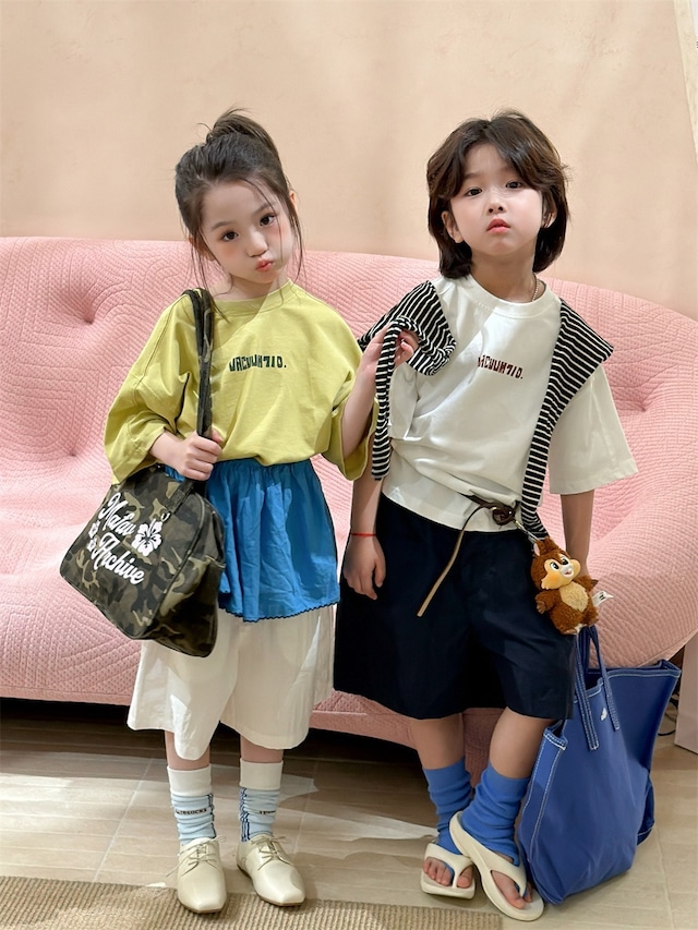 バックプリントTシャツ（2色展開）XDJK｜トップス オーバーサイズ｜小学生 ジュニア対応｜普段着｜韓国子供服｜男の子 女の子｜90-150cm｜2026夏服 ［取寄］