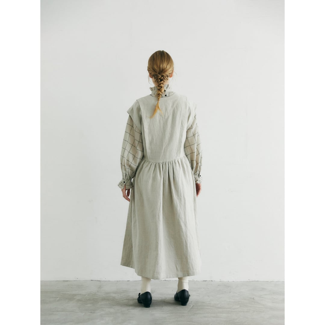 MAGALI マガリ ブラッシュドベルギーリネン・カシュクール風 ワンピース・オートミール