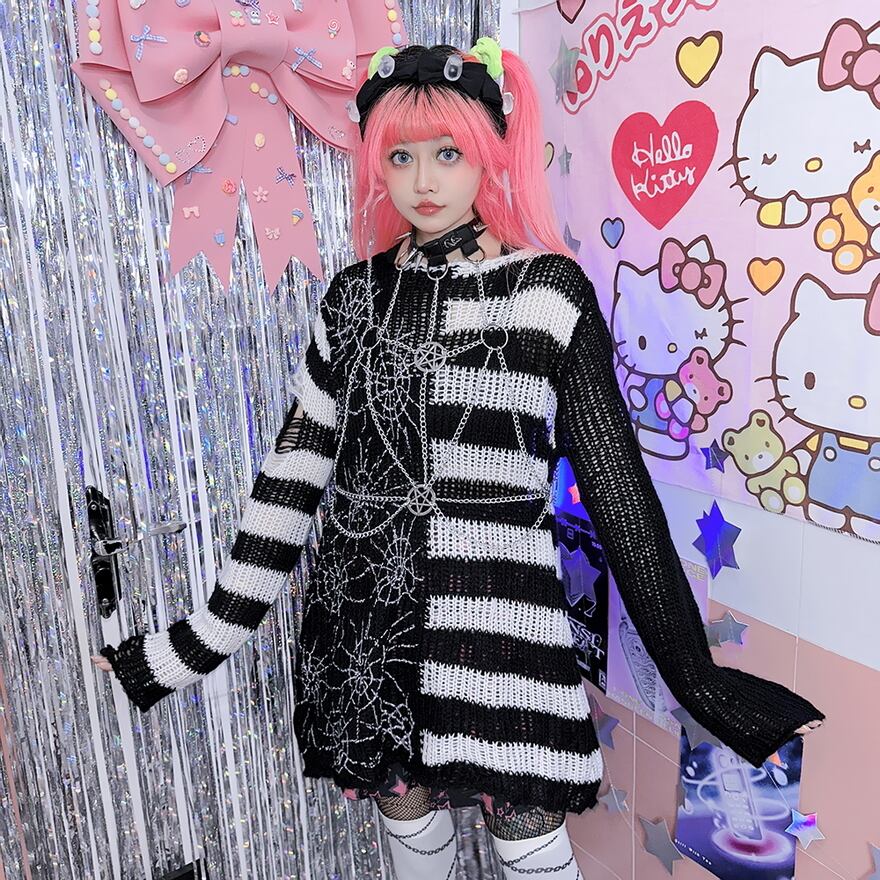 SEASONZ FANLOVE ニット ボーダー柄 スパイダー チョーカー ネック