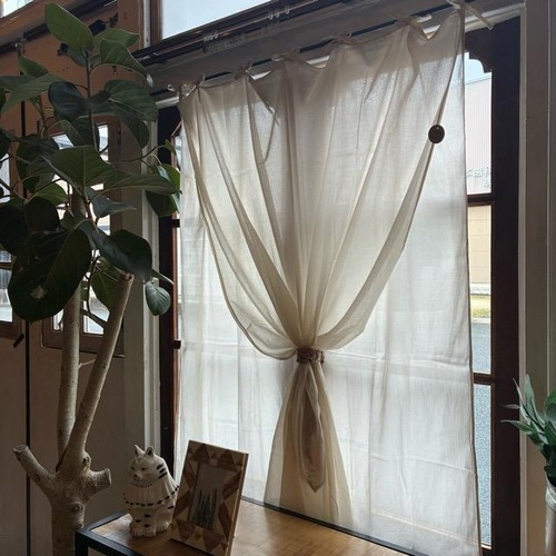 India Cotton voile double curtains Natural 100×130cm　　インド　コットンボイルダブルカーテン　ナチュラル　腰高窓カーテン　レースカーテン