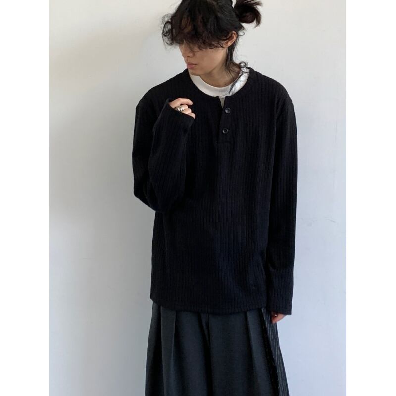 jiwuusレトロボタン付き重ね着風Tシャツ