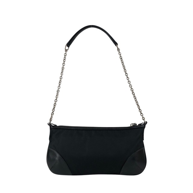 PRADA プラダ ショルダーバッグ ブラック トライアングルロゴ PVC レザー チェーンショルダー コーナーレザー vintage ヴィンテージ オールド 3m6ggr