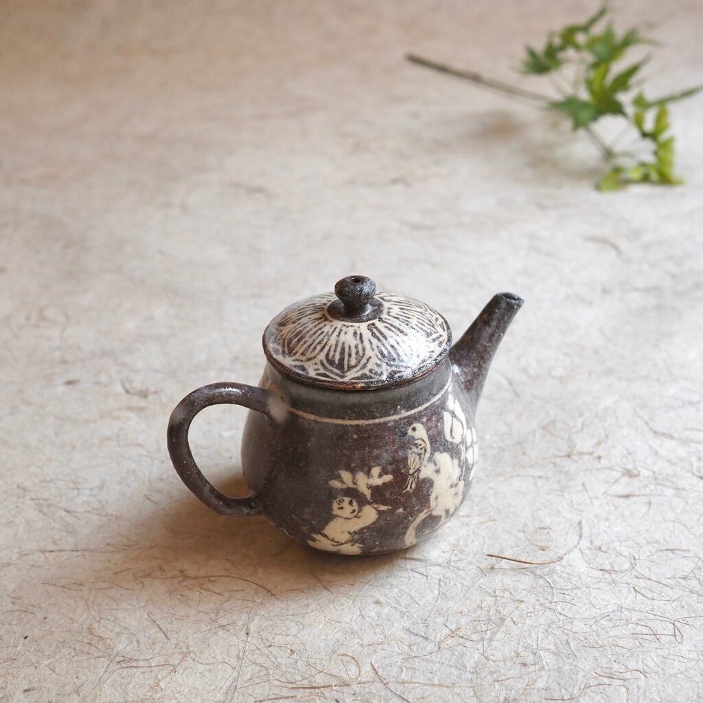 土本訓寛・久美子/象嵌 茶壺 鴛・唐子
