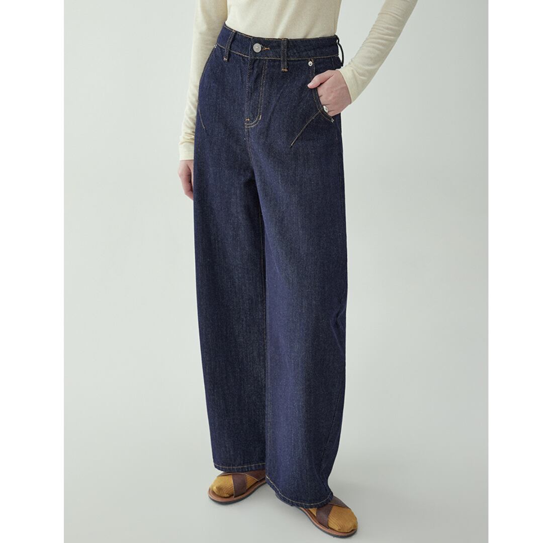 dark blue high waist pocket denim banana pants
