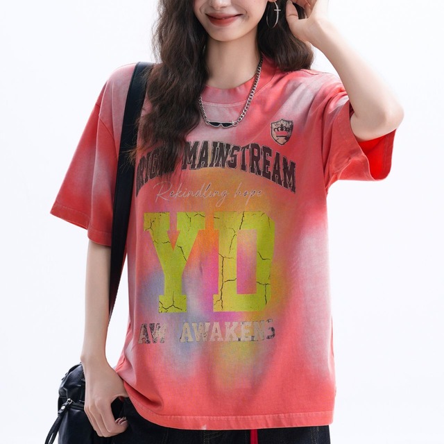 クラックナンバリンググラデーションプリントTシャツ 3col   R02264