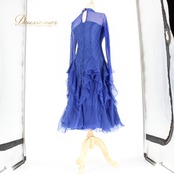 社交ダンス 衣装 スタンダード ドレス ワンピース パーティドレス ICHIOKU イチオク ブルー系 ラインストーン 長袖 レース フォーマル 派手 薄手 おしゃれ 高級感 結婚式 二次会 発表会 ダンスパフォーマンス 体型カバー レディース 美シルエット 伸縮性 ポリエステル製 クリスタル装飾 おすすめ 人気 新品