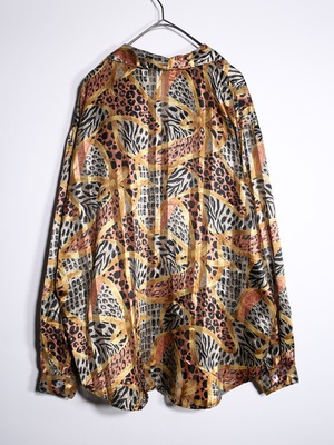 "zebra × leopard" oversize satin sheer shirt