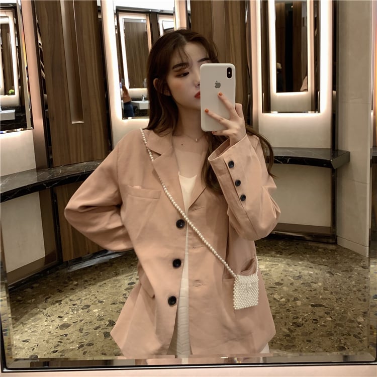 テーラードジャケット くすみピンク ブレザー 韓国 ファッション