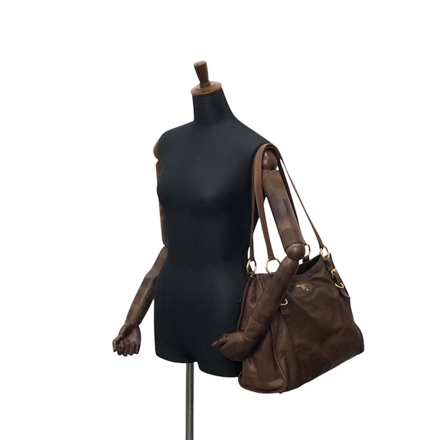 PRADA プラダ トートバッグ ブラウン ロゴ レザー vintage ヴィンテージ オールド sznhvb