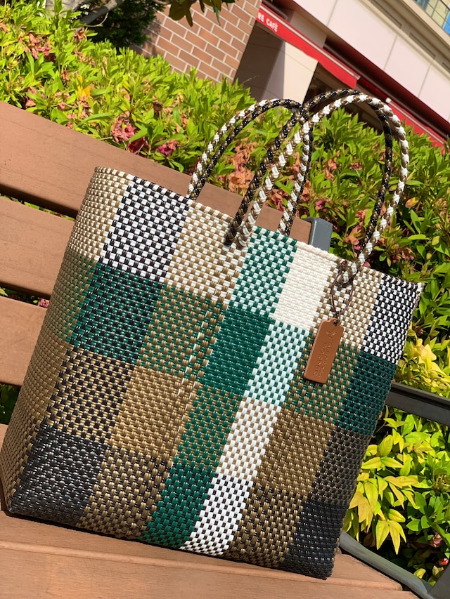 M Mercado Bag (Normal handle) Green/White/Gold/Black