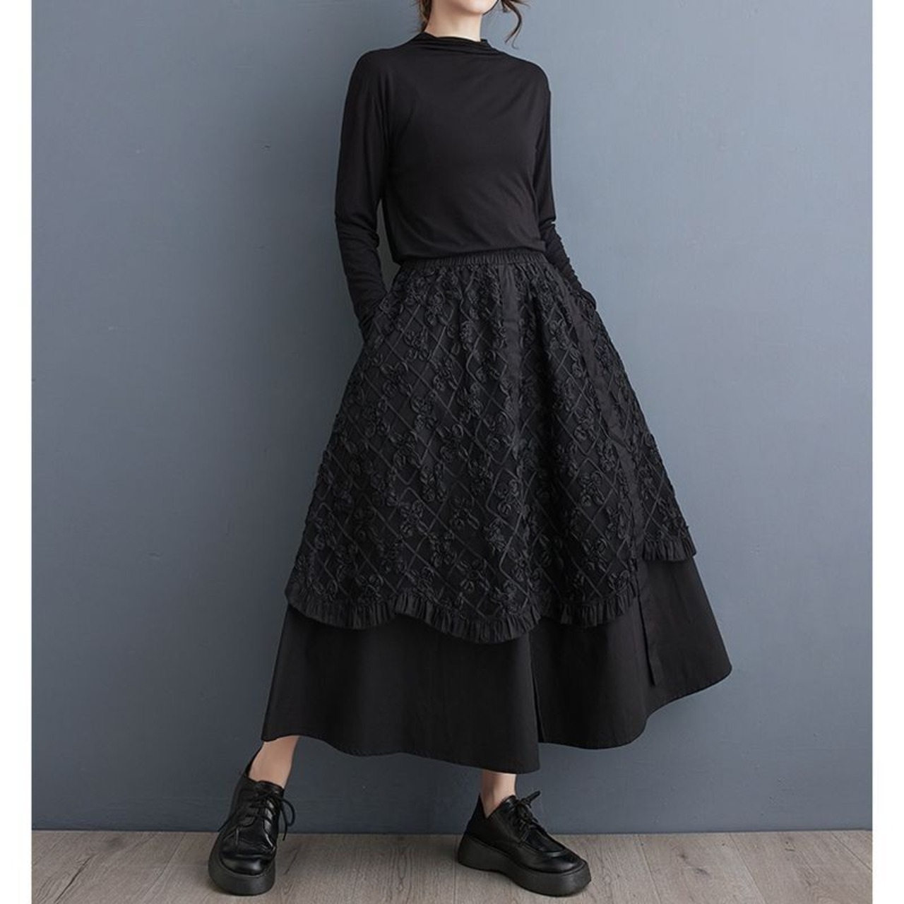 レイヤードデザイン フレアスカート 00086