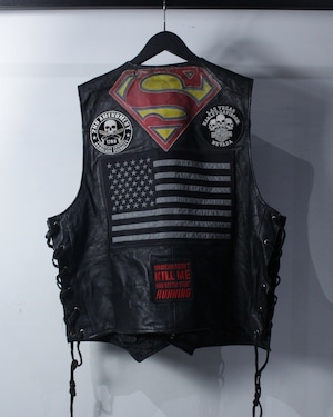 【Caka BLACK】Special Wappen Custum Vintage Leather Vest