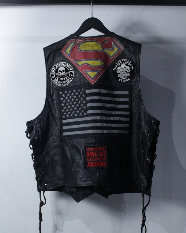 【Caka BLACK】Special Wappen Custum Vintage Leather Vest