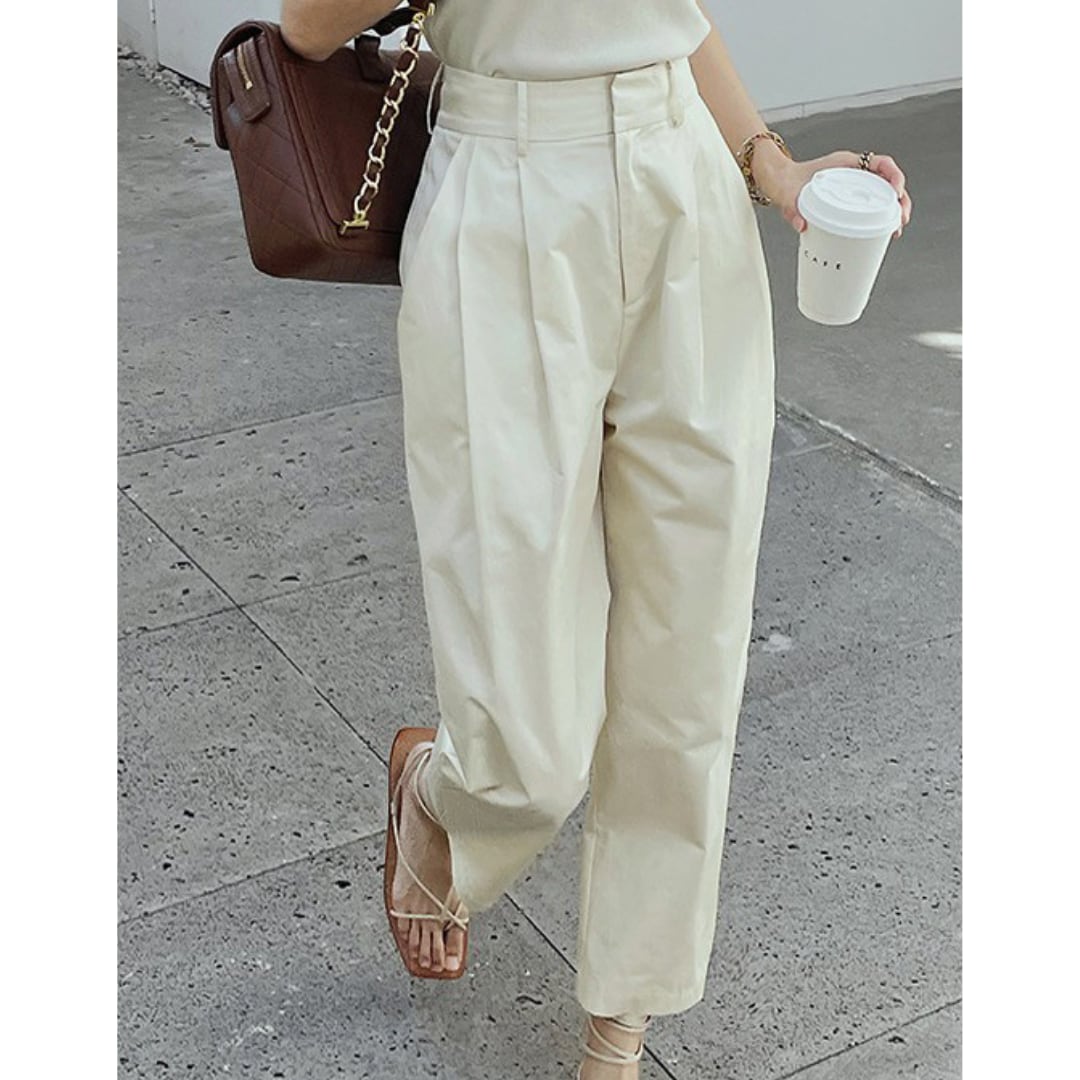 ELIN ふき取れ ハイウエストクロップドパンツ 