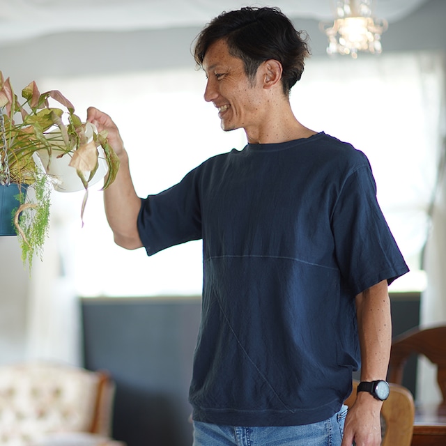 ガーゼ生地 メンズ 半袖Tシャツ（ネイビー）