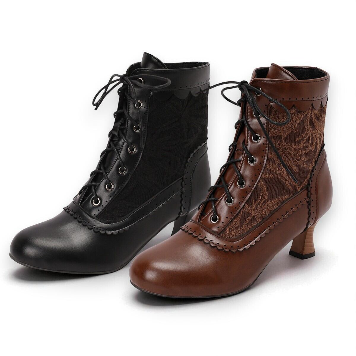 Vintage Lace-Up Heeled Boots ch0037