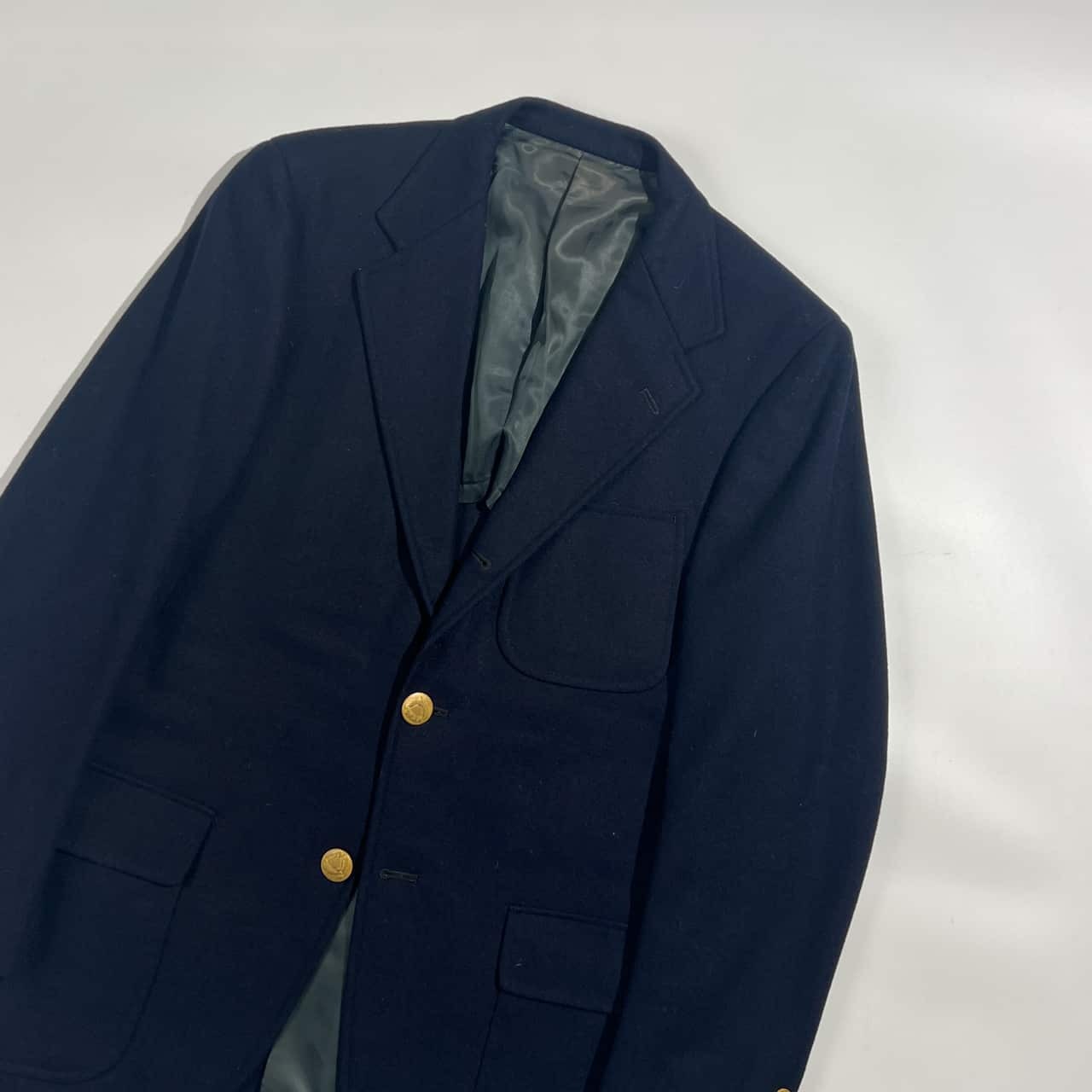 80s Kent ケント 金ボタン 段返3B 背抜き ウール テーラードジャケット 紺ブレ165-84-73/ネイビー系 メンズ ビンテージ VAN JAC