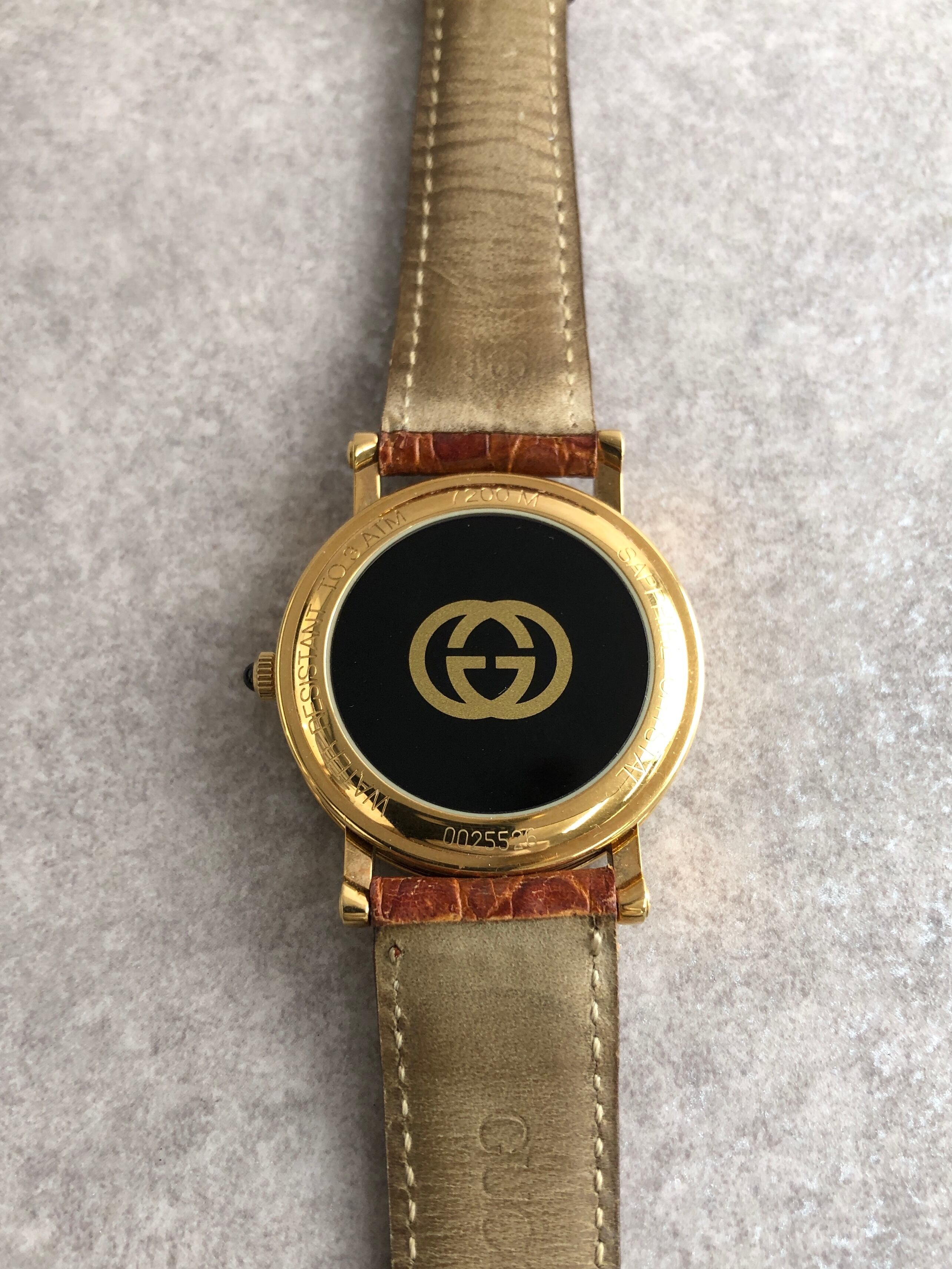 GUCCI グッチ 腕時計 ゴールド×ブラウン ローマ文字 型押しレザー