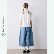 【2color】上質コットン100％♡パッチポケット付きワイドデニムクロップドパンツ《P0198》