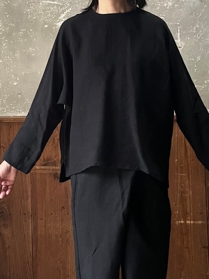 COSMIC WONDER ｜Old linen viscose canvas dolman sleeve top（Black）