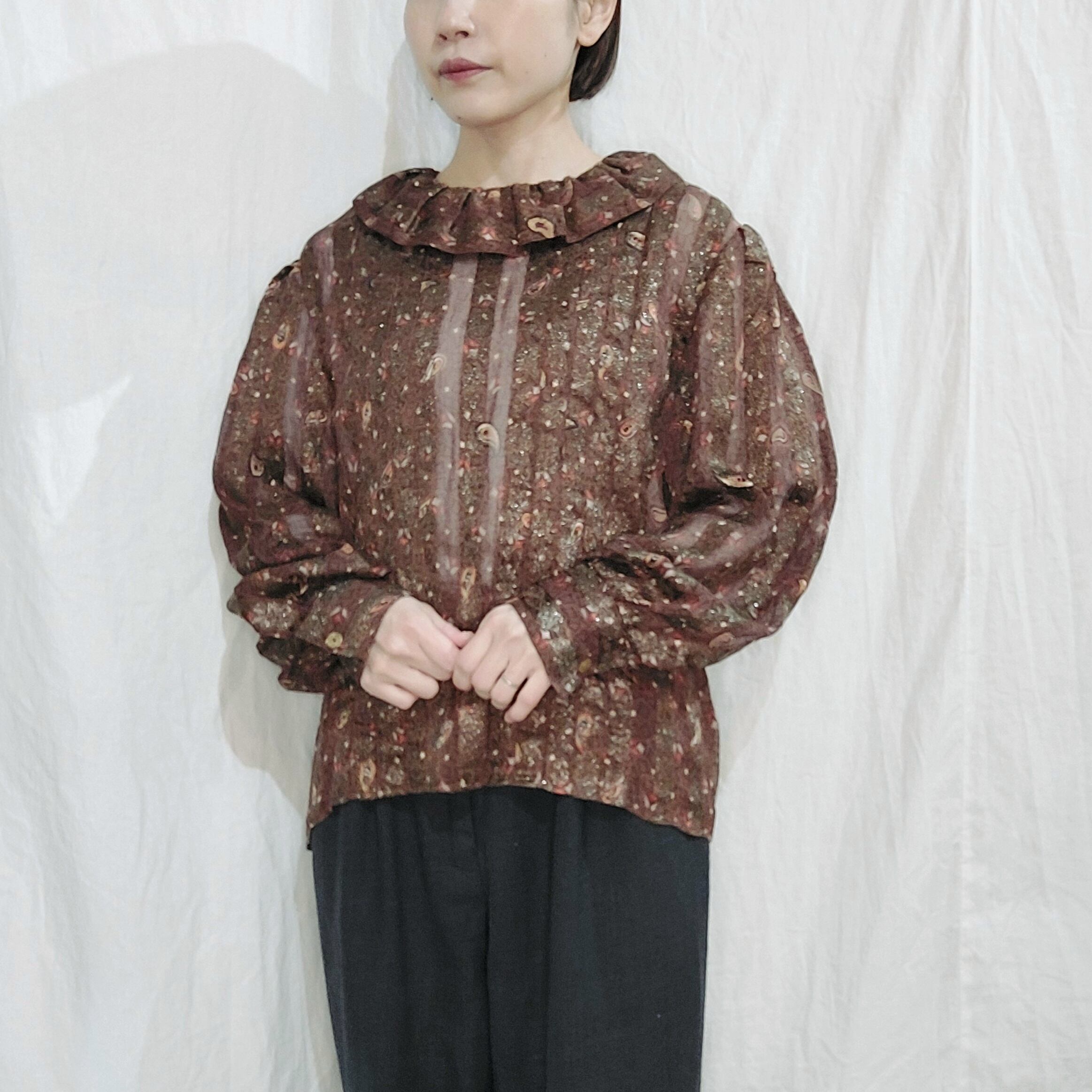 Paisley pattern frill collar see-through blouse[m-1390]ペイズリー
