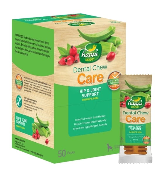 happi DOGGY デンタルガム・ケア・股関節&関節サポート 4インチ×50個入BOX(ハッピードギー デンタルチュー 犬用 おやつ トリーツ ガム 口腔ケア 歯垢 歯石 除去)