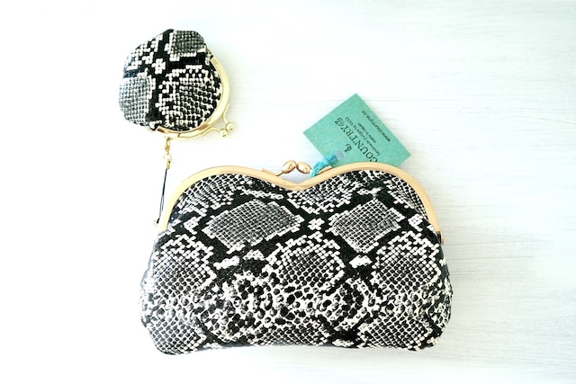 SET snake python pattern gamaguchi pouch handmade ● 手作り親子スネークパイソンパターンハートがま口財布ポーチコインケースセットハンドメイド