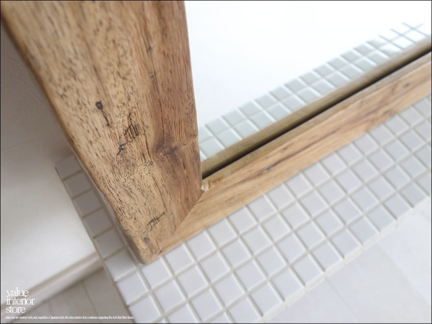 古材 鏡 オールドチークフレームミラー壁掛80A レトロ 天然木