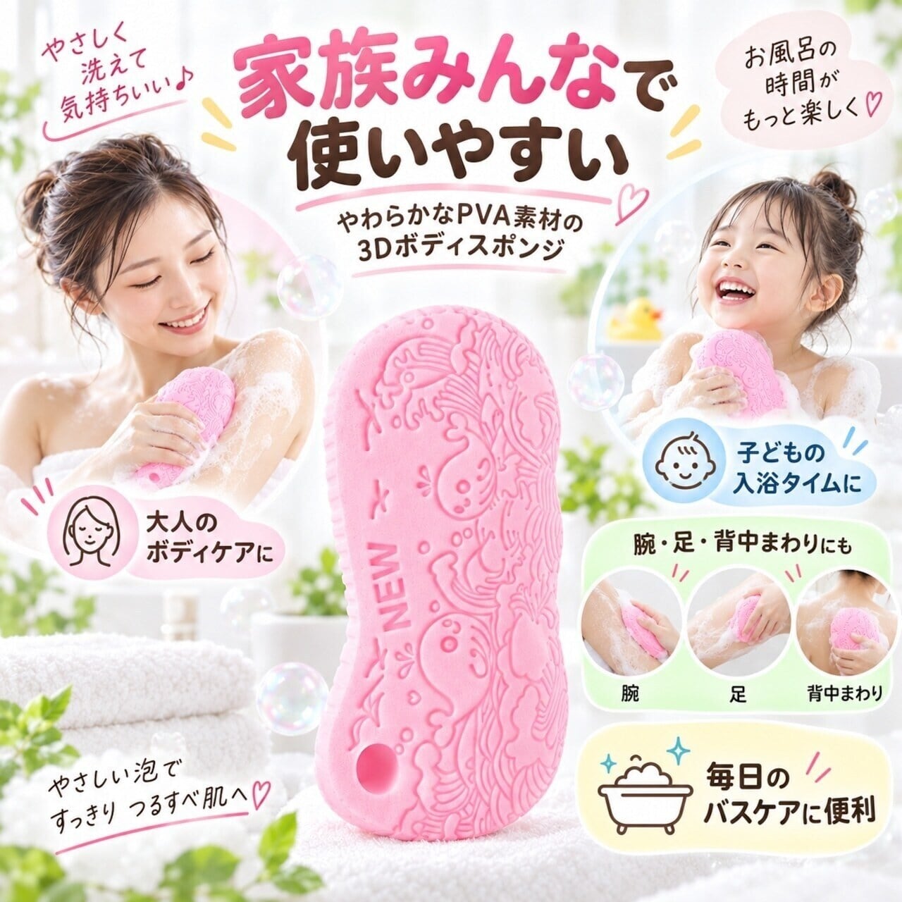SARAFINE ボディケア 3本セット　新品　未開封 S105.【2個セット】3D立体PVAボディスポンジ2個セットやわらかバス
