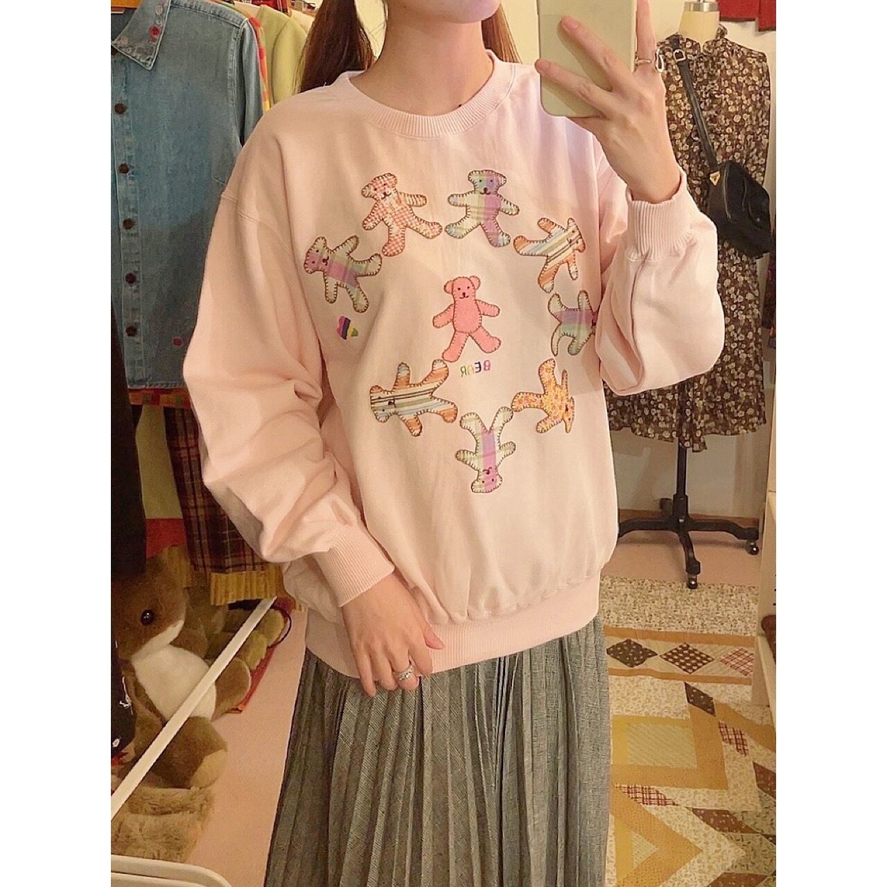 bear patchwork pink sweat