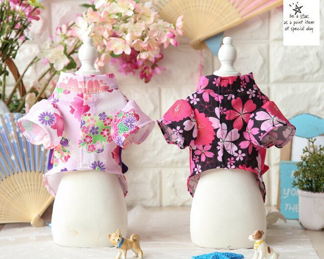 【フリーサイズ】 花柄が大きめの浴衣スタイル 春夏用 ペット服