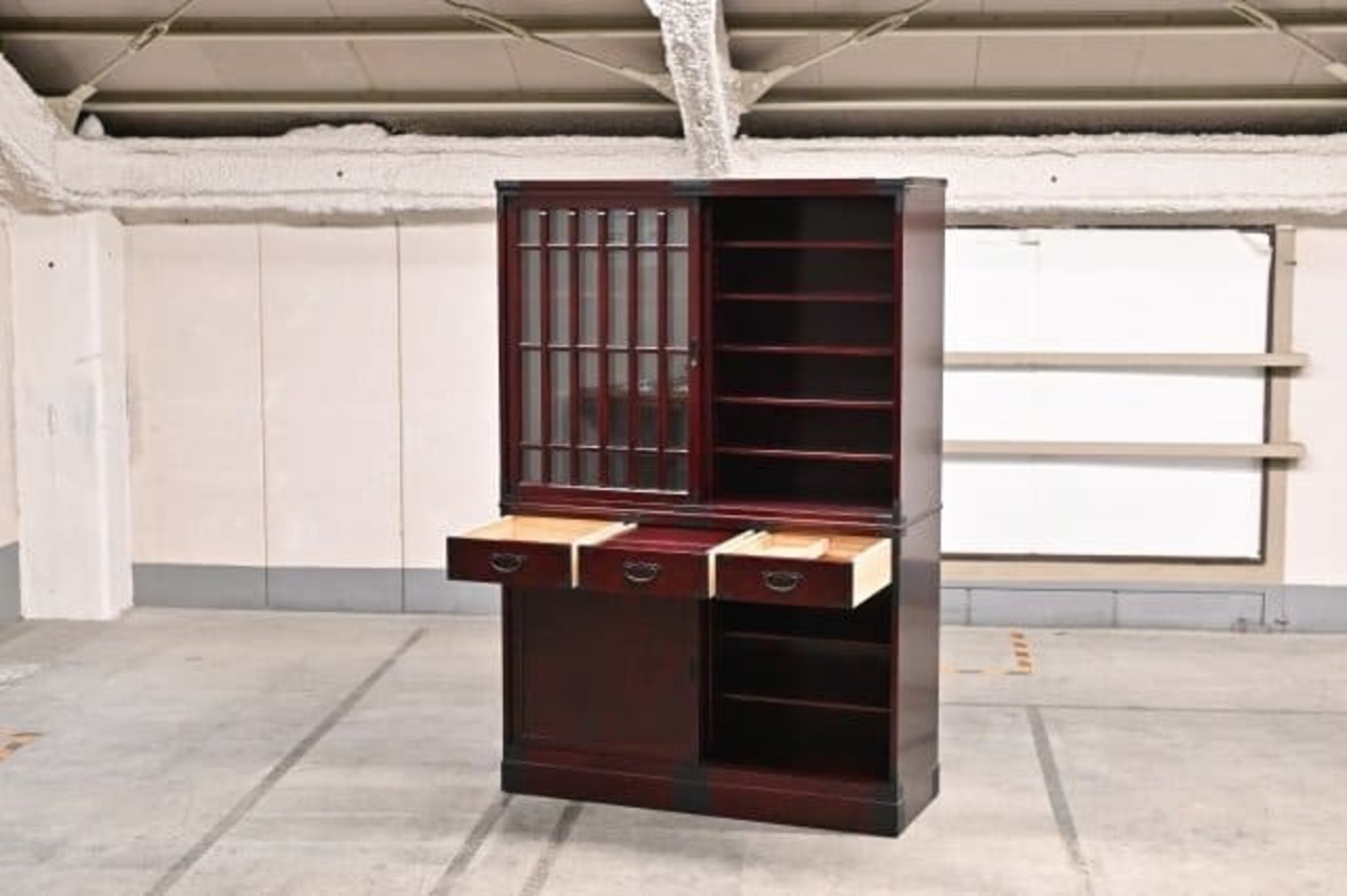二本松伝統家具 田中家具 キャビネット キッチン収納 桐 欅 和モダン 和室 金具 寝室 リビング 国産 職人 チェスト和モダン 民芸箪笥【中古家具/中古インテリア/USED家具ユーズド家具/リサイクル】