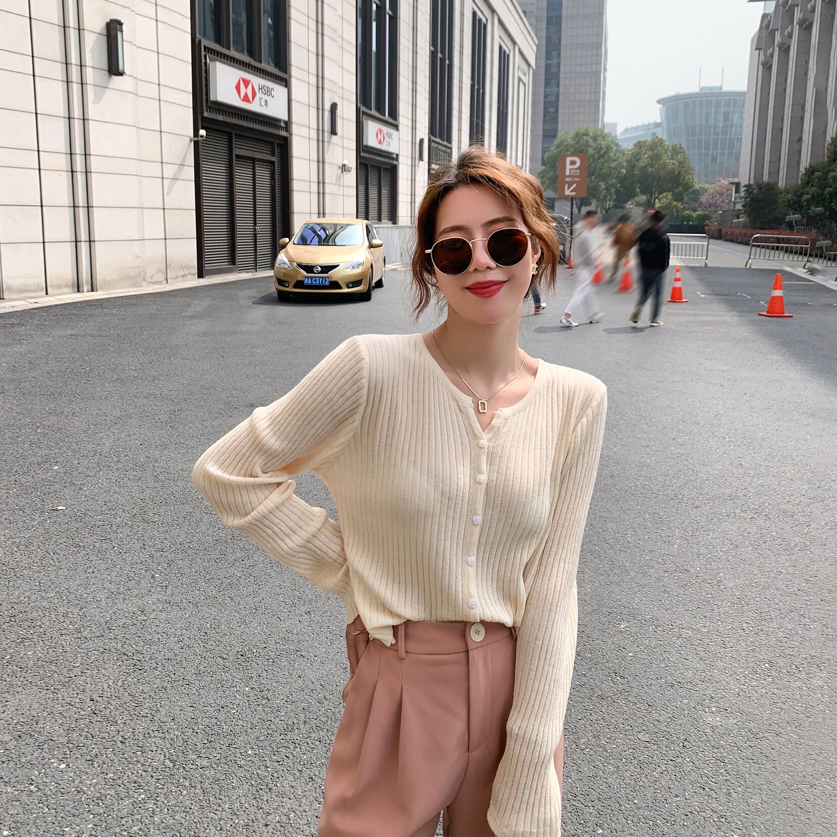 Vネック薄手ニットカーディガンスプリングスタイルショートトップス 春物 6Du_Shop_Women66540774523