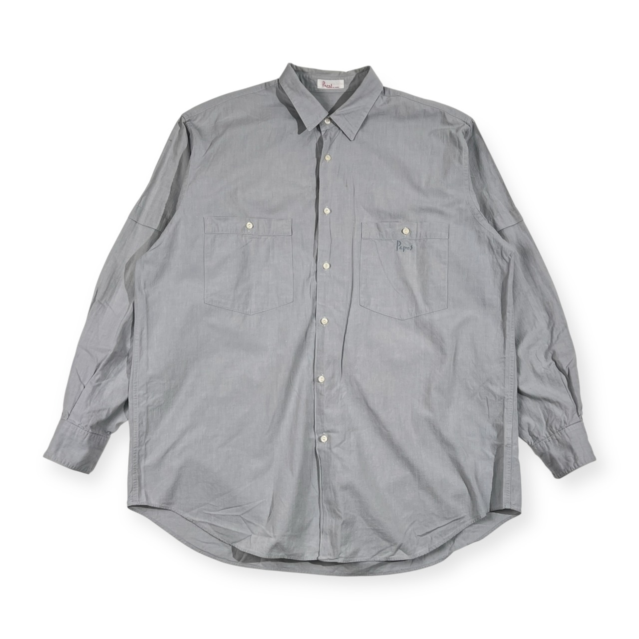 Papas パパス 長袖 コットン シャツ M/ライトグレー 水色系 メンズ