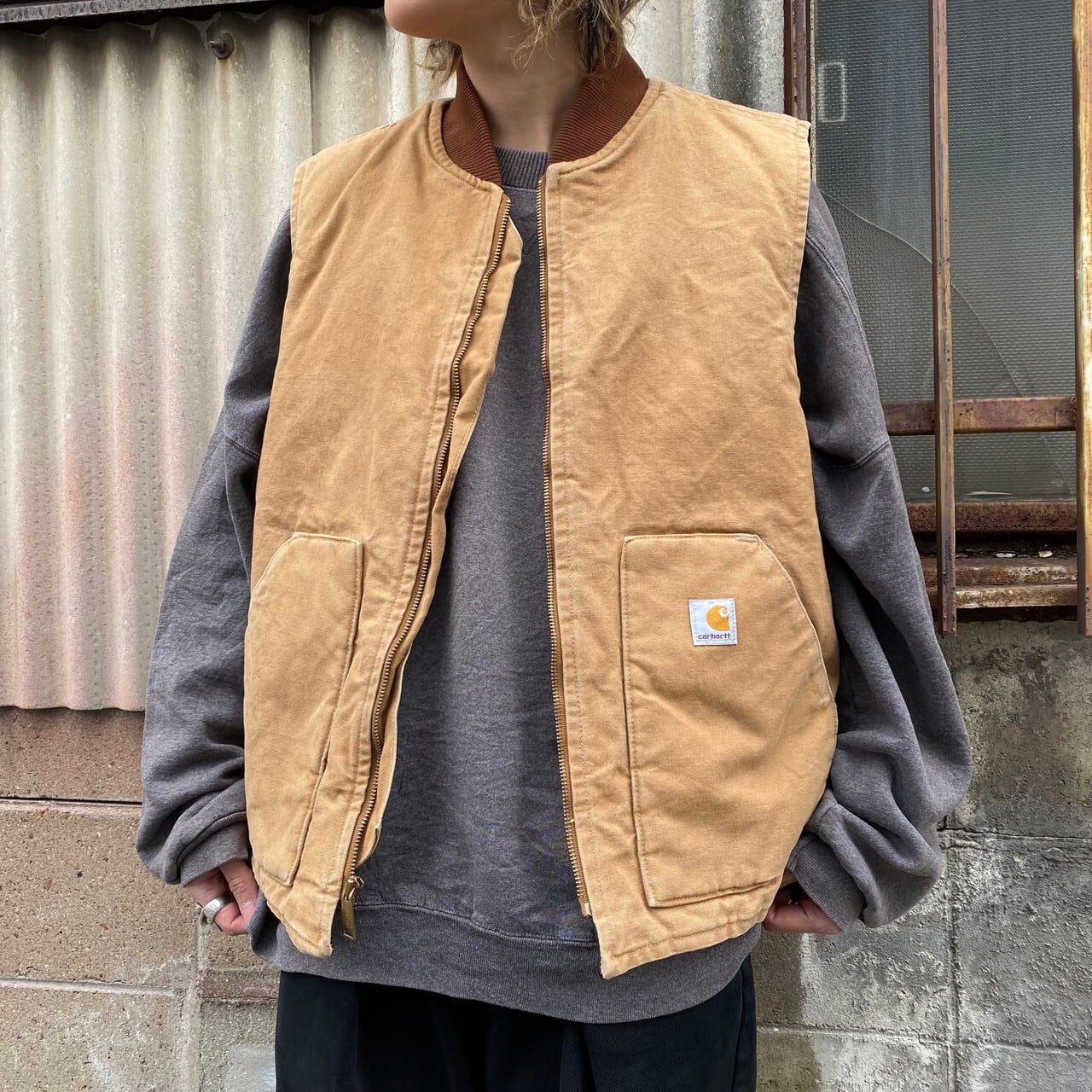 90年代 USA製 Carhartt カーハート ダック地 ワークベスト メンズLXL相当 古着 ヴィンテージ ビンテージ 90s キャメル