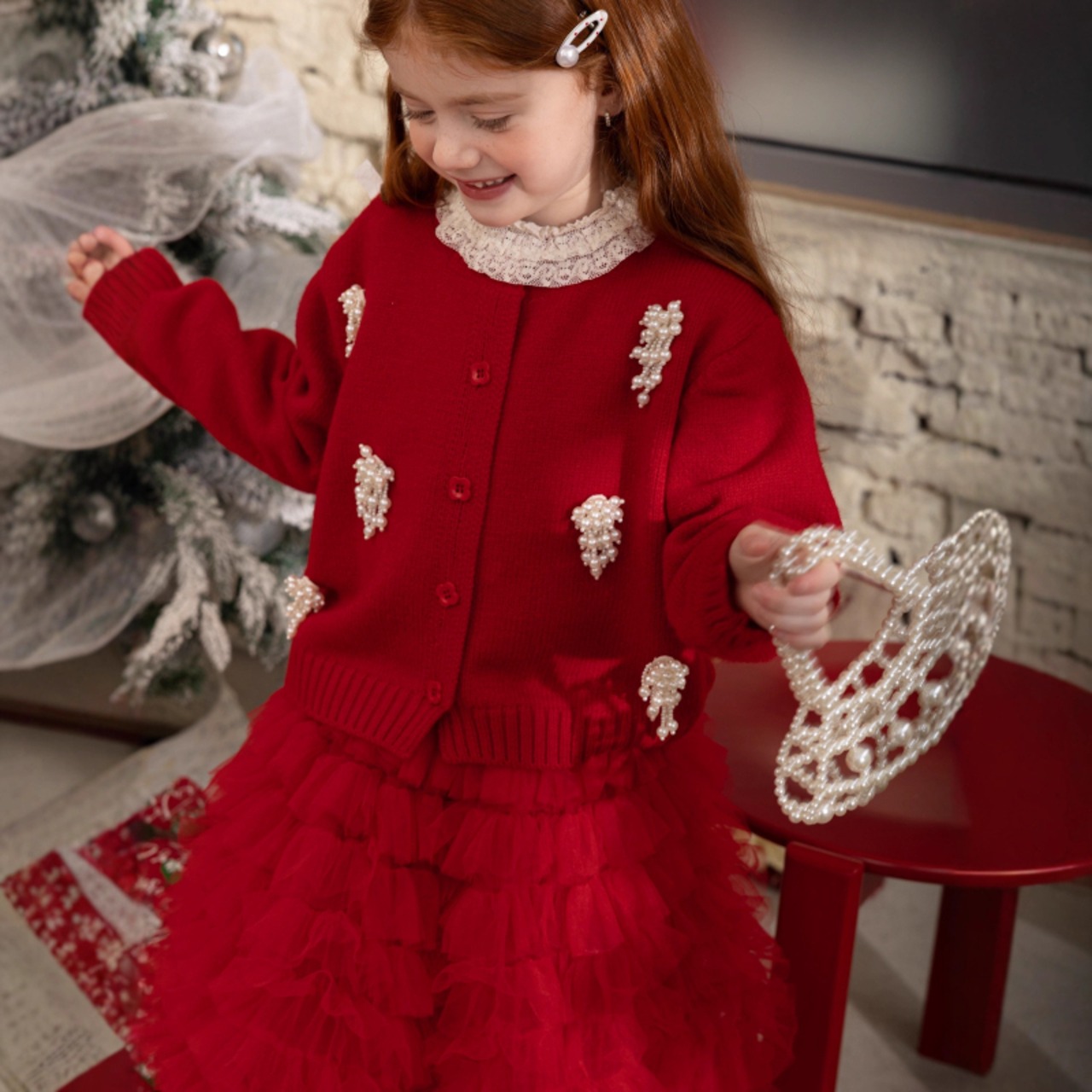 冬ハンドメイドビーズカーディガン