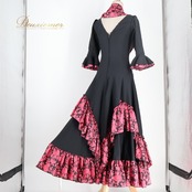 フラメンコ 衣装 Tierra ティエラ ドレス ワンピース ブラック系 ピンク系 黒 ピンク 花柄 ボランテ フリル シージョ ダンス パーティ 発表会 レディース かわいい ステージ おしゃれ