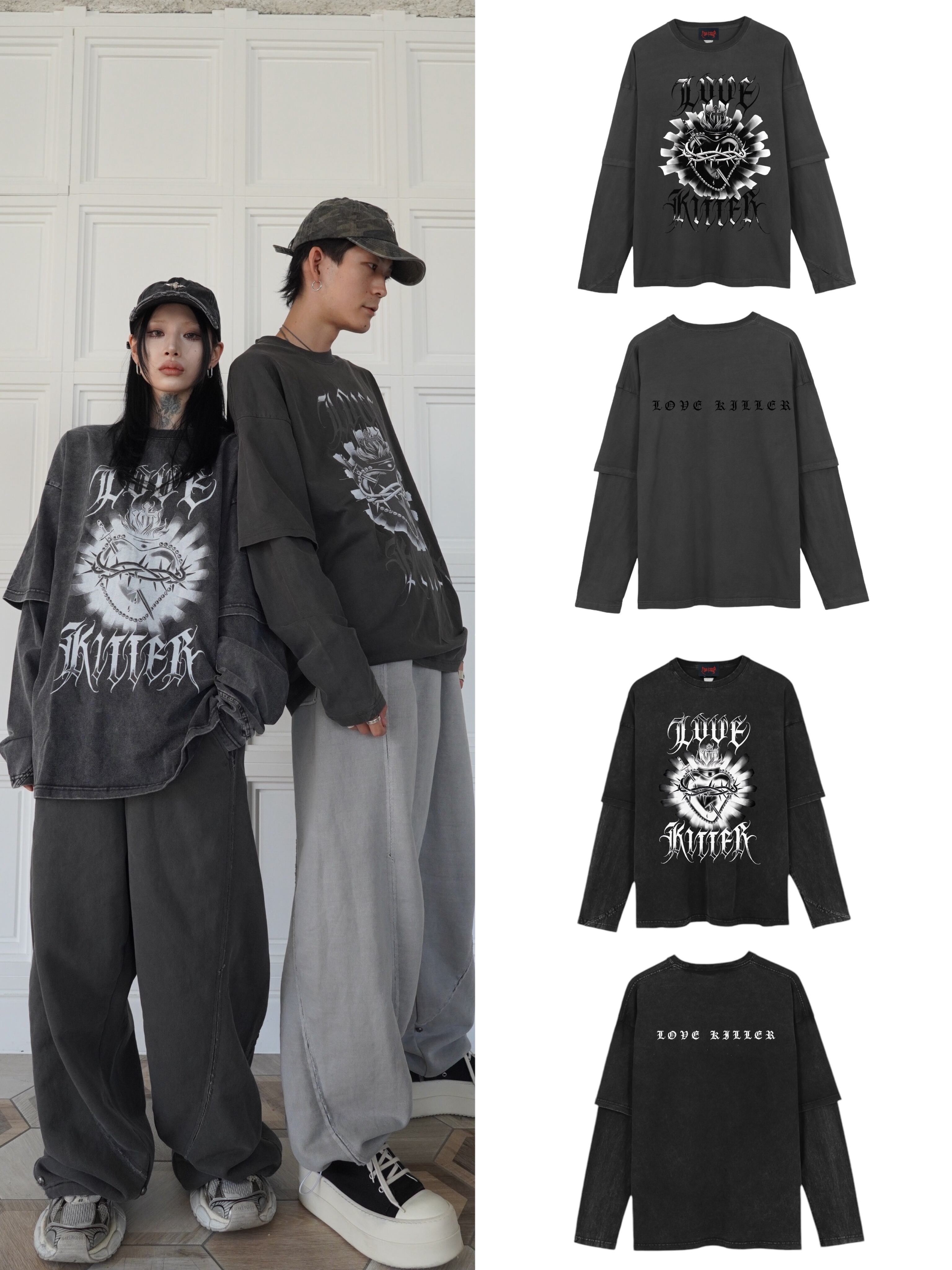 【LOVE KILLER】Killer heart barbed wire layered Long T