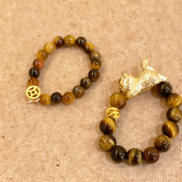 ZJレトロ虎目石ねこリング 2点セット