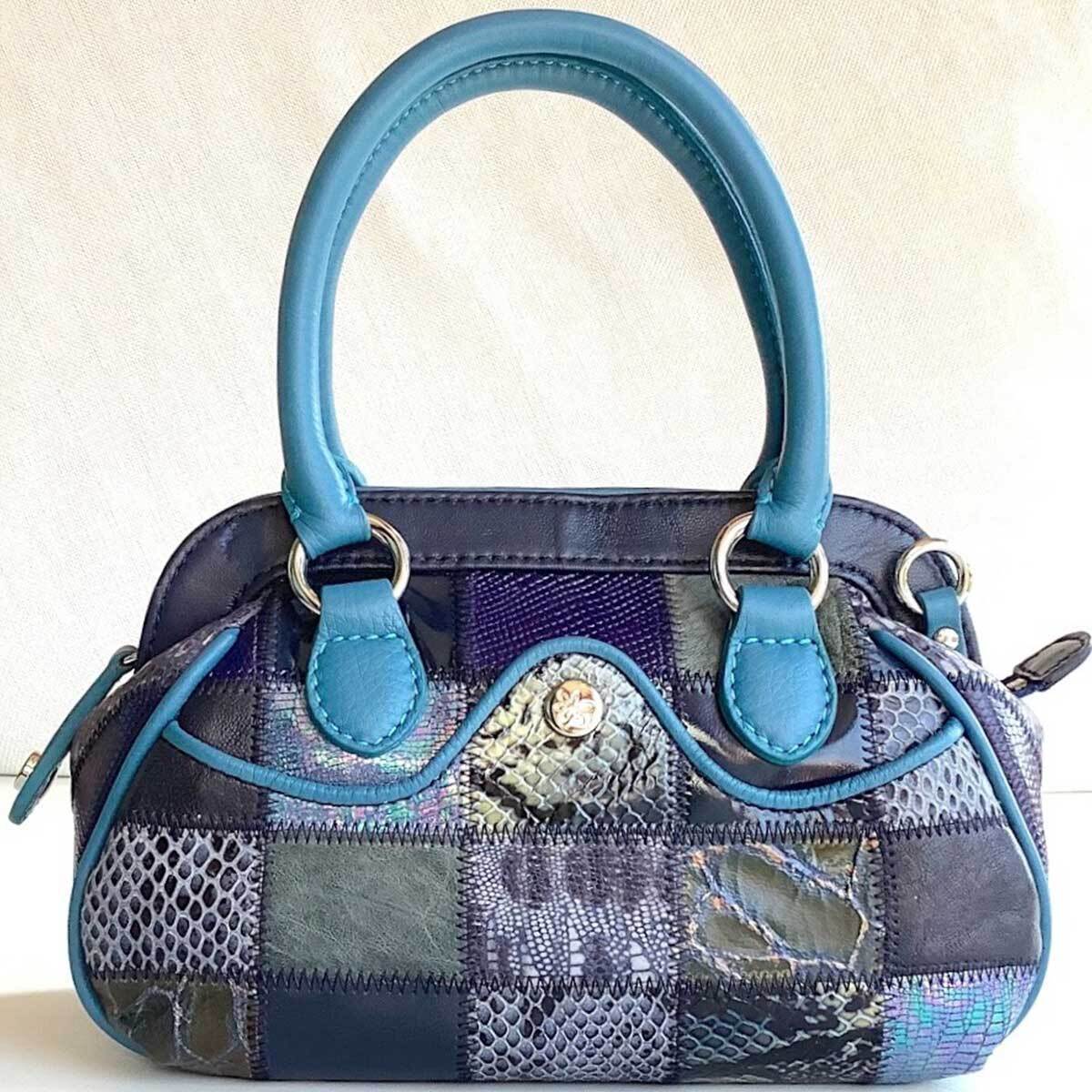 MIO MILANO ブルー パッチワーク レザー ミニバッグ ミオミラノ 0473 