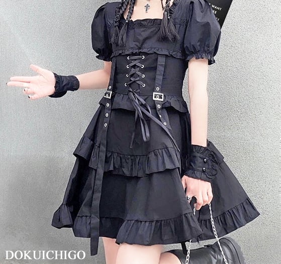 ワンピース レディース 半袖 ゴスロリ 病みかわいい コルセット 個性的 ドレス Tb 791 毒いちご 韓国ファッション