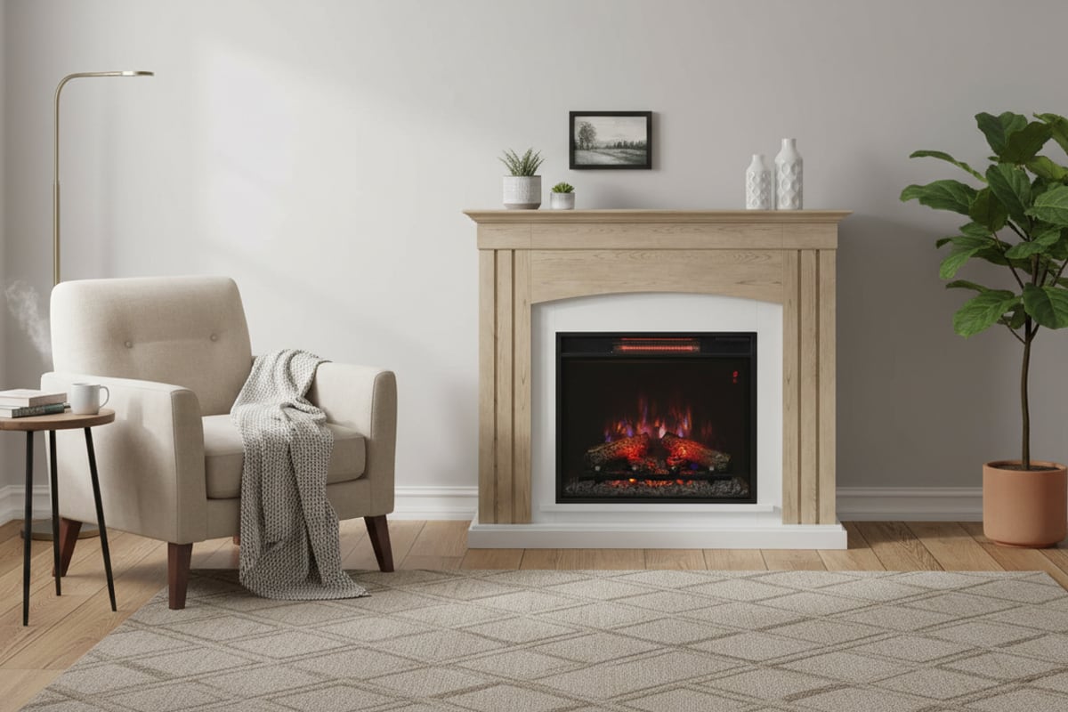 23インチ 電気暖炉 アルカディア ナチュラルオーク&ホワイト / ロイドグランデ / 送料、開梱・組立・設置無料 / LLOYD GRANDE / ハイグレード電気暖炉シリーズ