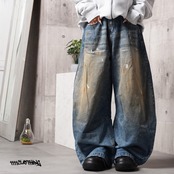 ◆ダメージペイント バレルレッグジーンズ◆gt-708052