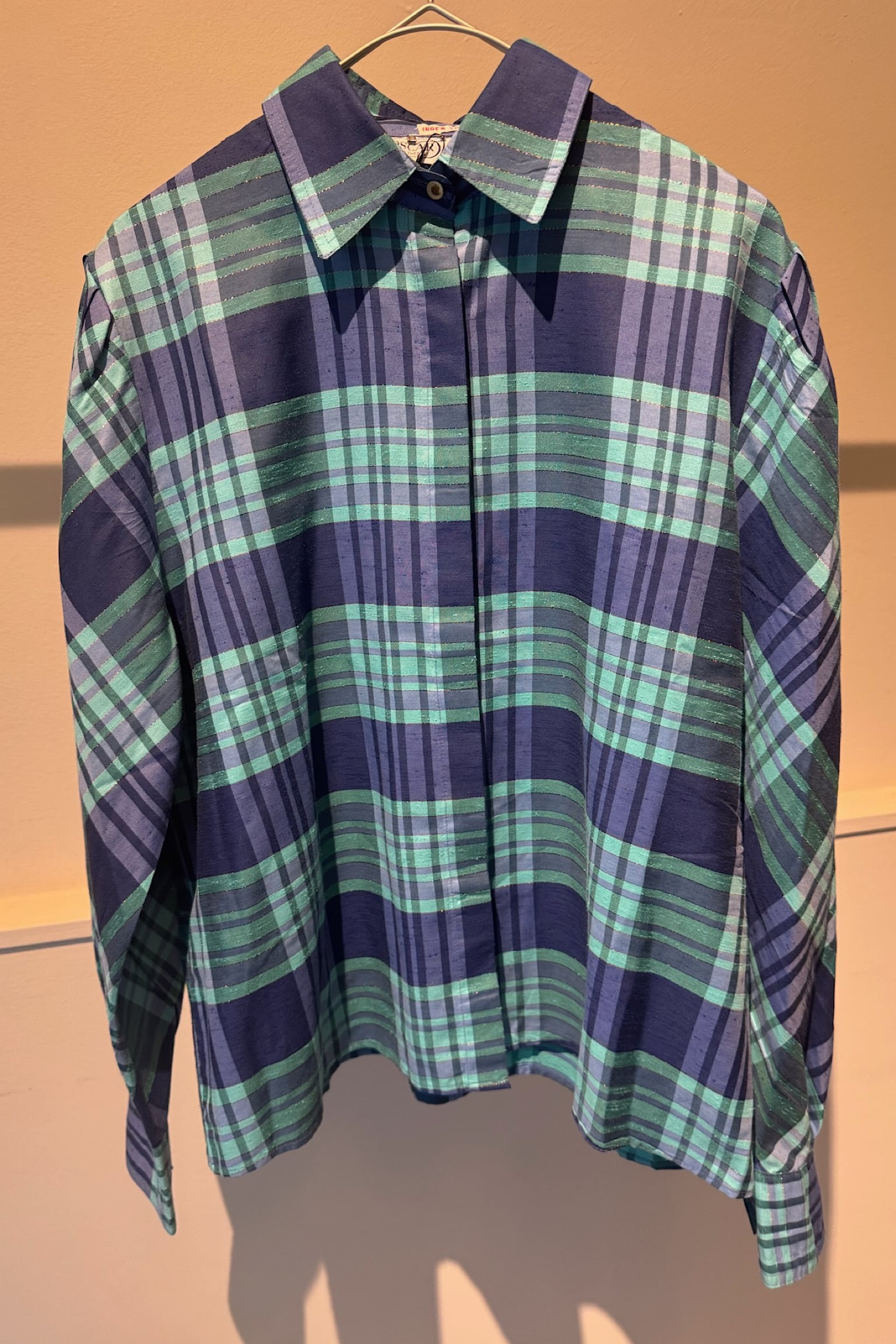 【送料無料】80's Sweden check lamé blouse