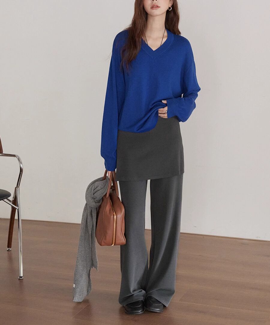 フェイクツーピース◆ストレートカジュアルパンツ【p-20024】