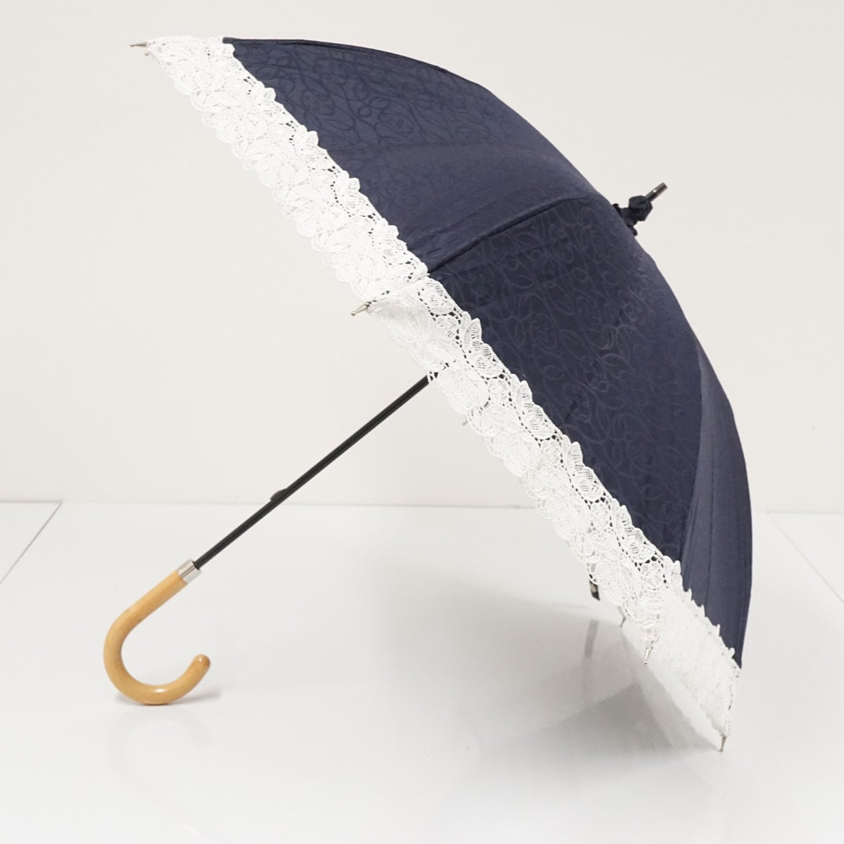 資生堂 日傘 USED美品 フラワー レース ネイビー 高級 晴雨兼用 花椿